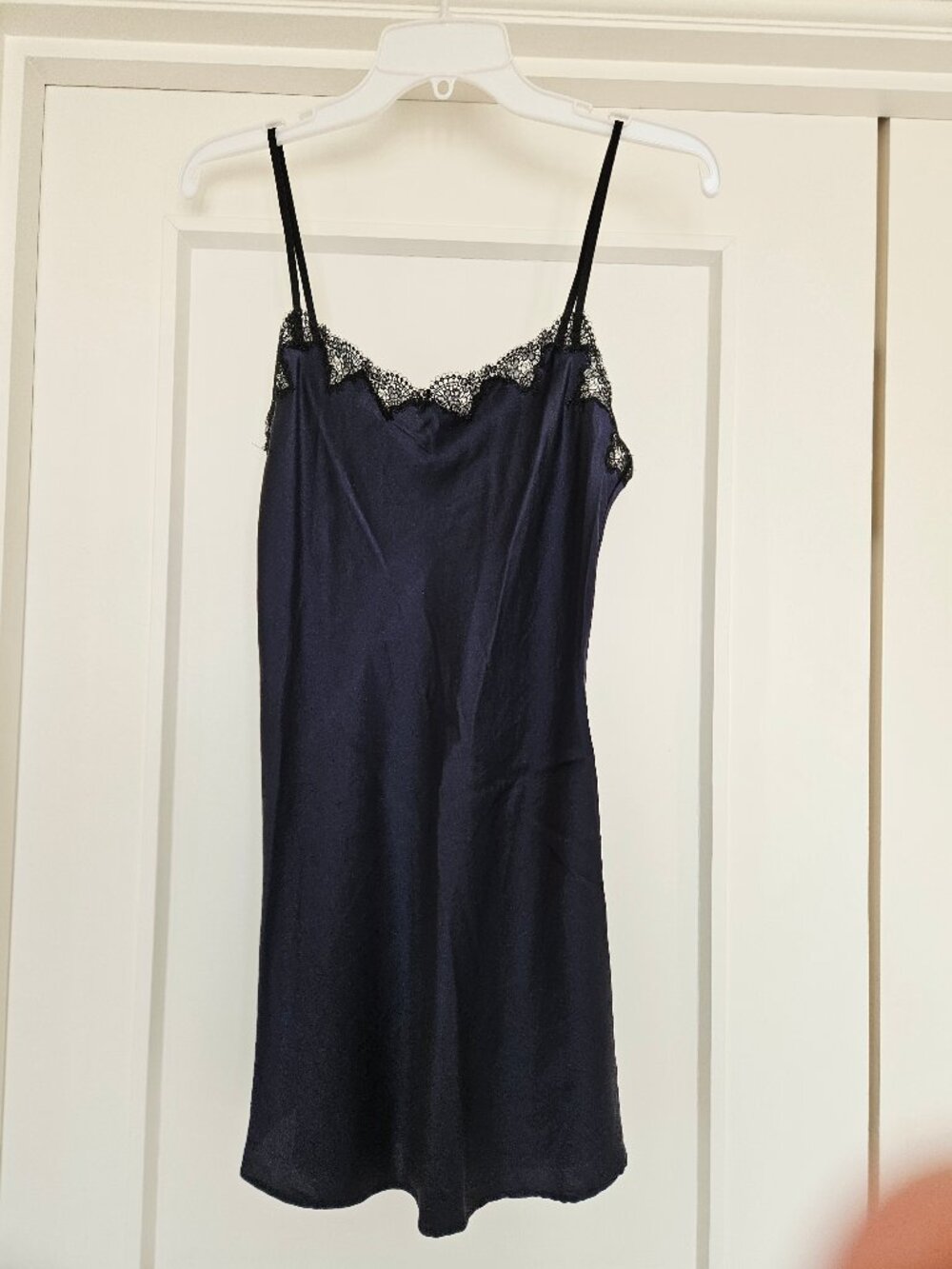 Josie Natori Navy Silk Nightgown With Lace Trim